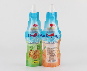 Tas Doypack Cetak Kustom Botol Minuman Berbentuk Nozzle Aluminium Foil Stand Up Spout Pouch