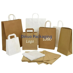 Recyclables Shopping Kraft Brown Paper Bag Flat Handle Food Packaging Tas untuk dibawa pulang