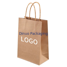 Custom Printed Logo Putih Brown Gift Shopping Kantong Kertas Kraft Dengan Genggam yang Melengkung
