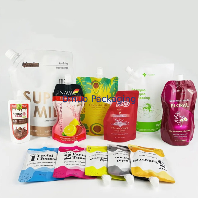 Paket Custom Food Grade Stand Up Spout Pouch Bags Untuk Minuman Jus Minuman