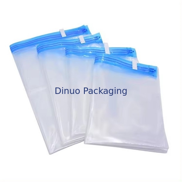 Tas Penyimpanan Vakum Perjalanan yang Disesuaikan Plastik Packing Hand Roll Vacuum Bag With Zipper For Luggage