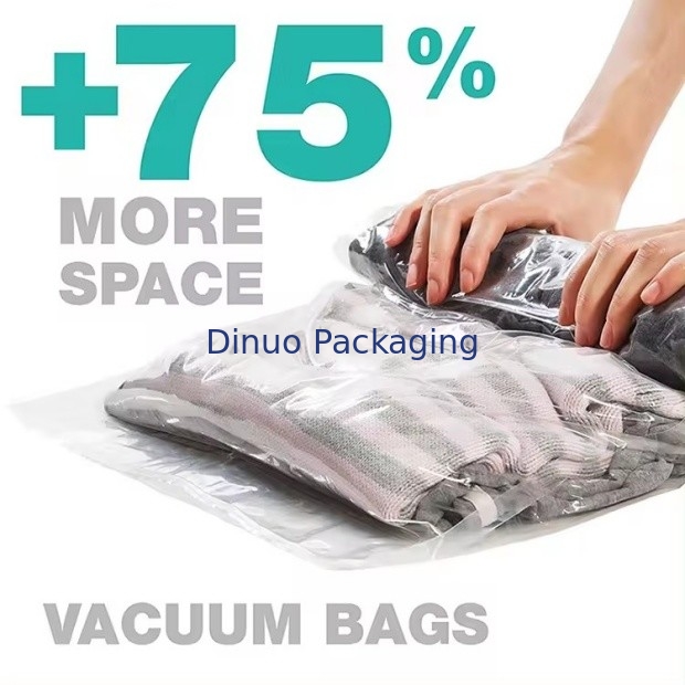 Tas Penyimpanan Vakum Perjalanan yang Disesuaikan Plastik Packing Hand Roll Vacuum Bag With Zipper For Luggage