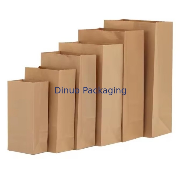 Ukuran Disposable Brown Kraft Kantong Kertas untuk Roti, Sandwich Flat Bottom Food Take Out Kantong Kertas