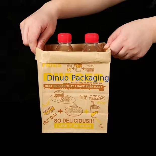 Ukuran Disposable Brown Kraft Kantong Kertas untuk Roti, Sandwich Flat Bottom Food Take Out Kantong Kertas