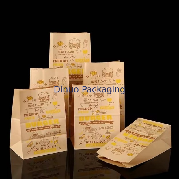 Ukuran Disposable Brown Kraft Kantong Kertas untuk Roti, Sandwich Flat Bottom Food Take Out Kantong Kertas