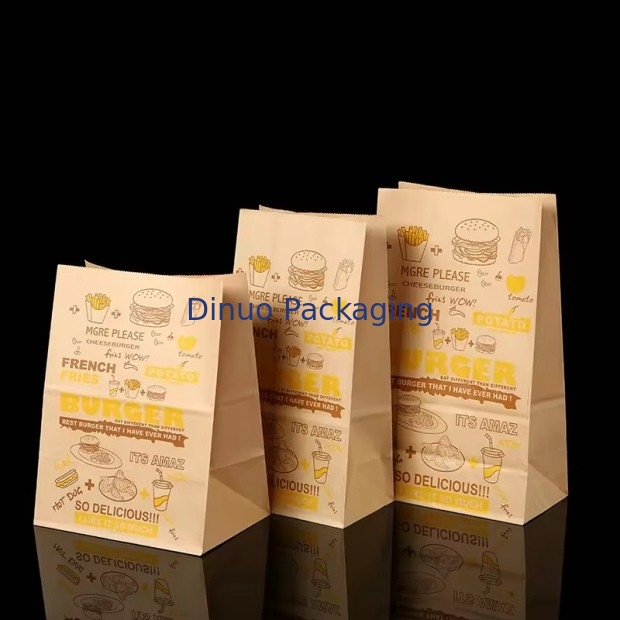 Ukuran Disposable Brown Kraft Kantong Kertas untuk Roti, Sandwich Flat Bottom Food Take Out Kantong Kertas