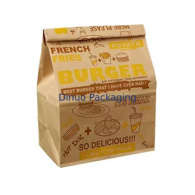 Ukuran Disposable Brown Kraft Kantong Kertas untuk Roti, Sandwich Flat Bottom Food Take Out Kantong Kertas