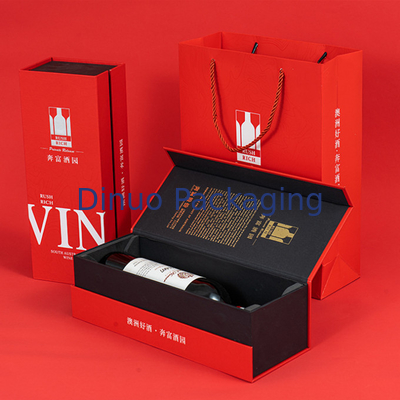 Custom Hot Gold Printed Paper Box Custom Red White Wine Package Gift Box Untuk Pengiriman
