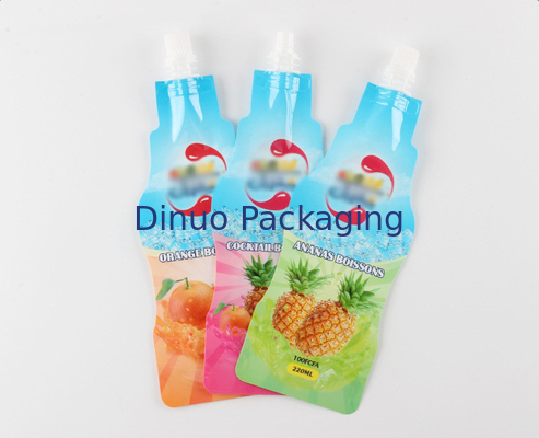 Tas Doypack Cetak Kustom Botol Minuman Berbentuk Nozzle Aluminium Foil Stand Up Spout Pouch