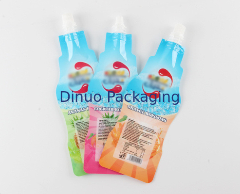 Tas Doypack Cetak Kustom Botol Minuman Berbentuk Nozzle Aluminium Foil Stand Up Spout Pouch