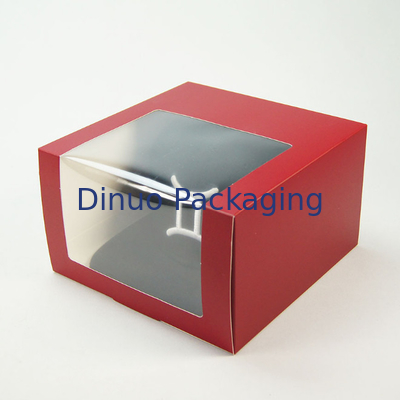 Kotak Kemasan Makanan Penutup Kue Reusable Clear Window Paper Cupcakes Boxes Dengan Sisipan