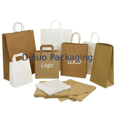 Recyclables Shopping Kraft Brown Paper Bag Flat Handle Food Packaging Tas untuk dibawa pulang