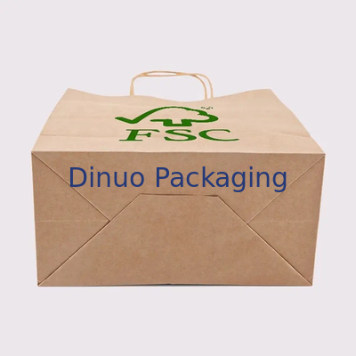 Custom Printed Logo Putih Brown Gift Shopping Kantong Kertas Kraft Dengan Genggam yang Melengkung