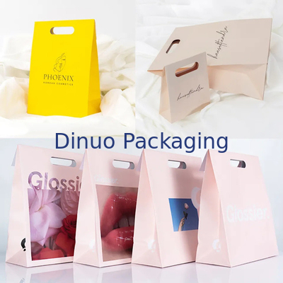 Kemasan Pakaian Die Cut Handle Belanja Kantong Kertas Kraft Kantong Hadiah Kuning Disesuaikan