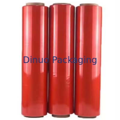 Turnover Stretch And Shrink Film dalam warna merah yang terbuat dari 100% bahan perawan