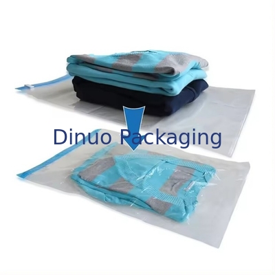 Tas Penyimpanan Vakum Perjalanan yang Disesuaikan Plastik Packing Hand Roll Vacuum Bag With Zipper For Luggage