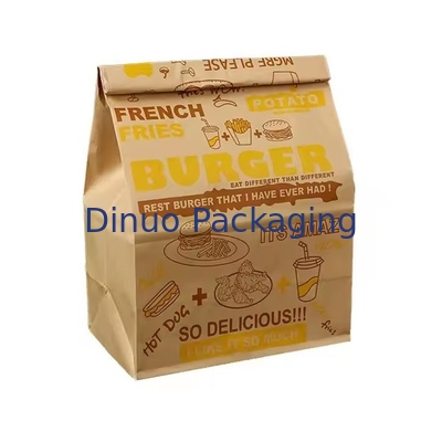 Ukuran Disposable Brown Kraft Kantong Kertas untuk Roti, Sandwich Flat Bottom Food Take Out Kantong Kertas