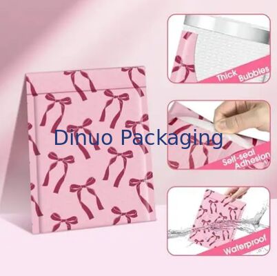Pink Bow Design Pack Bubble Mail Bag Waterproof Tear Resistant Padded Envelope untuk Pengiriman Bisnis Kecil