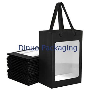 Kantong Tote Kertas Kraft Berwarna Hitam / Putih / Hitam yang Dapat Digunakan Lagi Dengan Genggam Ribbon Untuk Hadiah