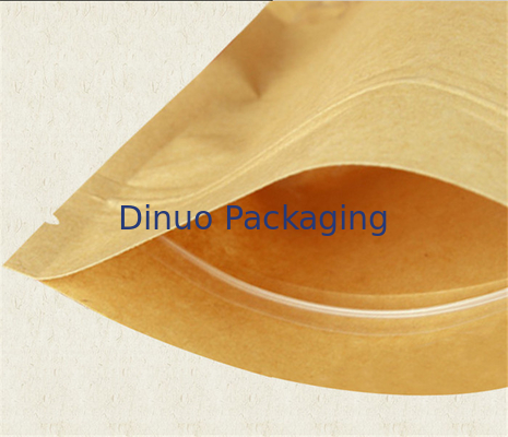 Zipper Disesuaikan Kraft Paper Stand Up Pouch Dengan Tear Notch Food Packaging