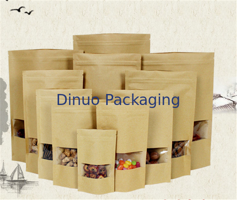 Zipper Disesuaikan Kraft Paper Stand Up Pouch Dengan Tear Notch Food Packaging