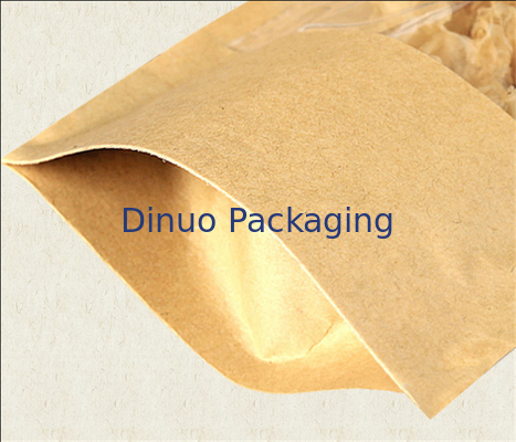 Zipper Disesuaikan Kraft Paper Stand Up Pouch Dengan Tear Notch Food Packaging