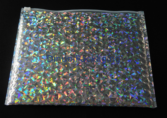 Reclosable 250x180mm Shiny Holographic Slider Zipper tas gelembung, Gelembung untuk pengepakan