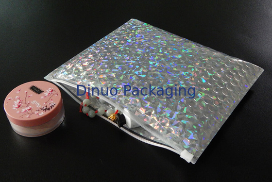 Reclosable 250x180mm Shiny Holographic Slider Zipper tas gelembung, Gelembung untuk pengepakan