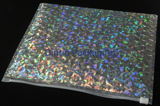 220x160mm Shiny Holographic Mailer Gelembung Amplop dengan Ritsleting Tas Gelembung Kosmetik Jiffy
