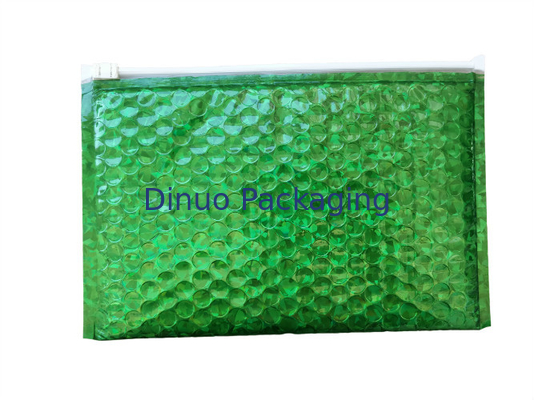 Tas tahan air Zipper Bubble / Green Metallic Glossy Holographic 300x250mm Ziplock Foil Gelembung Mailer